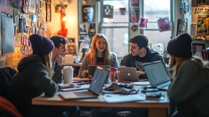Group of students studying together at a table at Dublin English School